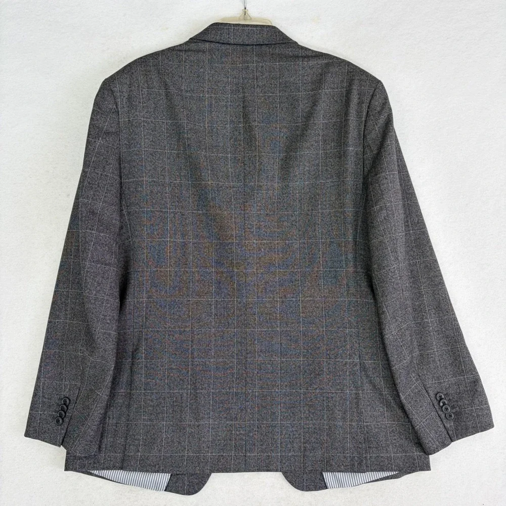 Banana Republic Marzotto Italian Wool Suit Men 44R 35x31 Grey Windowpane Check
